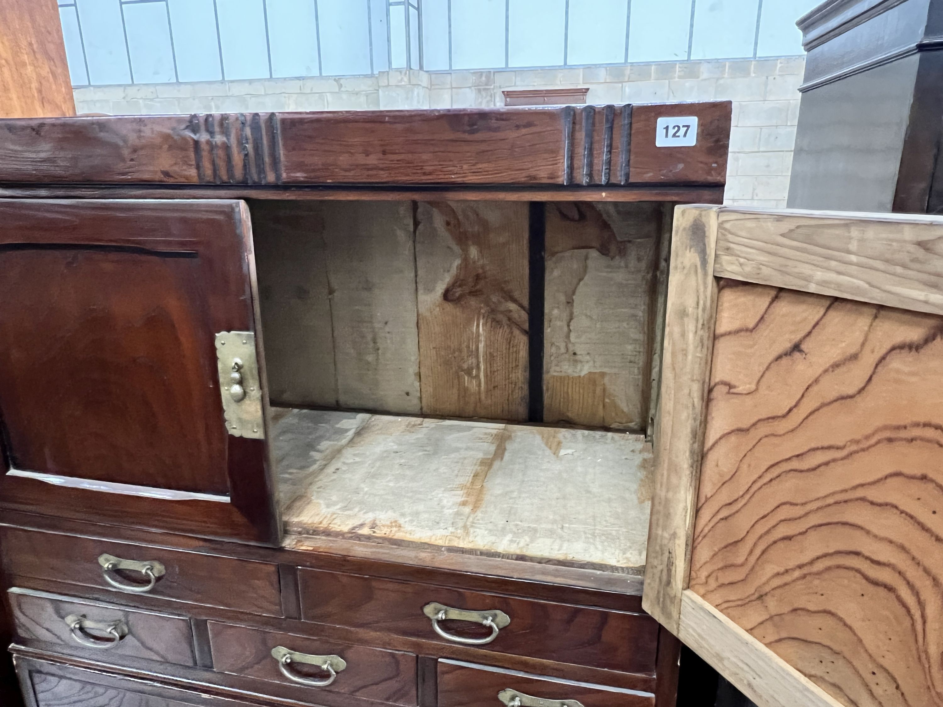 A Chinese elm chest on chest, width 90cm, depth 42cm, height 144cm
